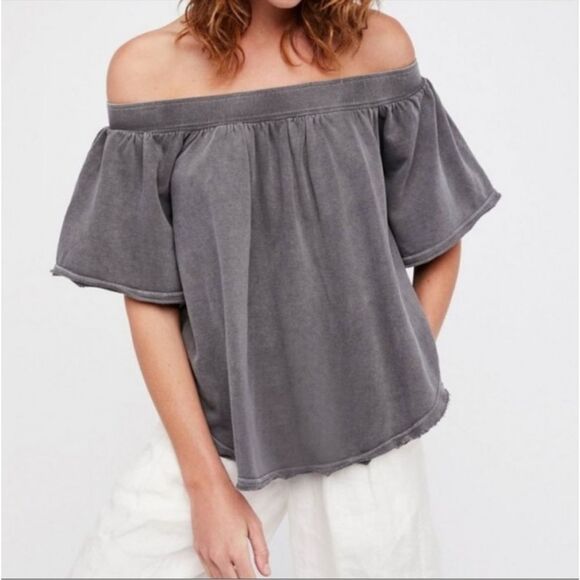 Free People Kiss Me Sweatshirt women's small gray‎ off shoulder festival - Picture 1 of 10
